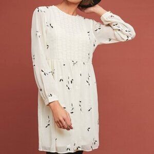 Feather Bone Anthropologie Feuille Embroidered Tunic Dress Ivory Sz 0 PETITE